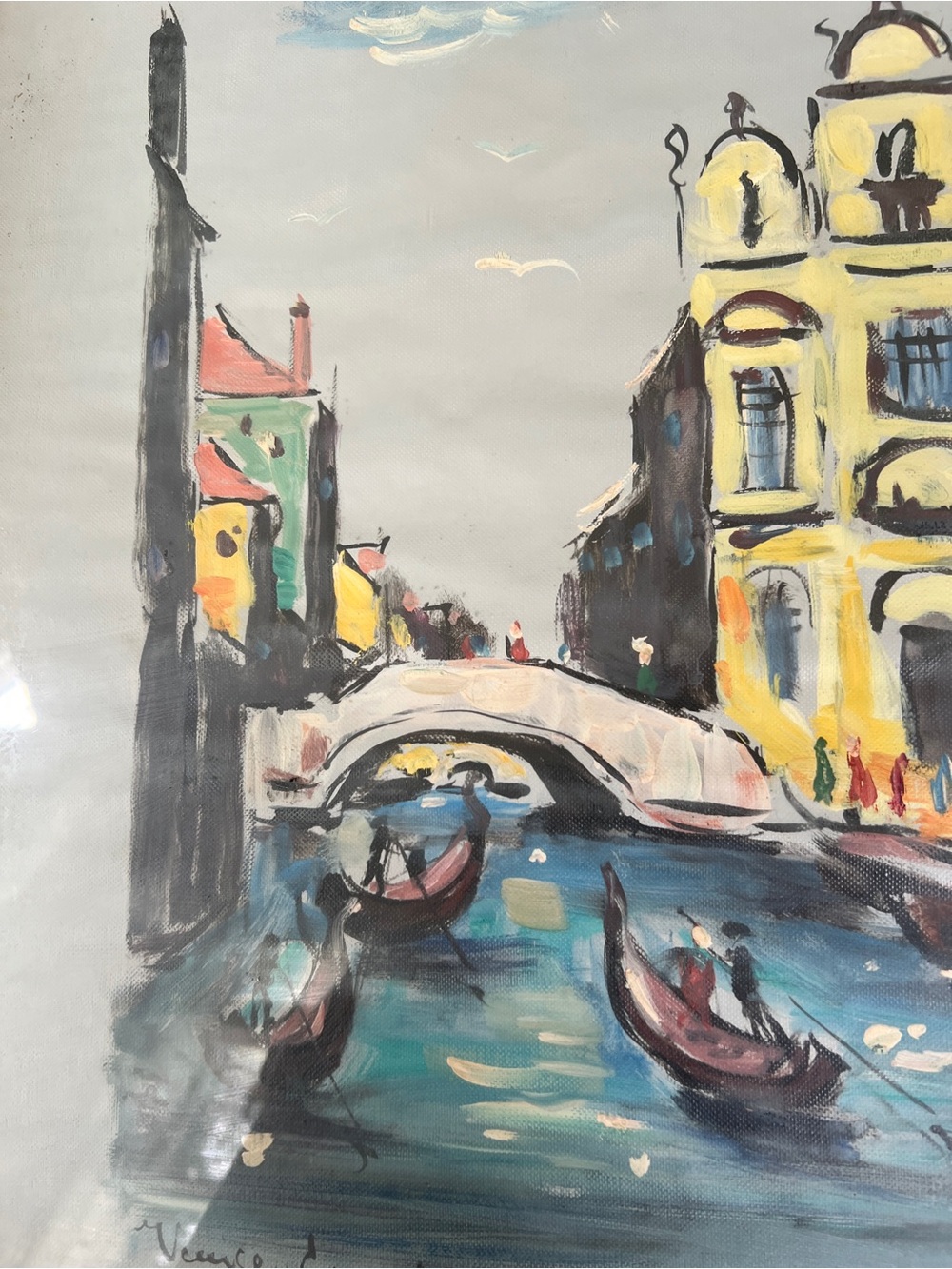 Beautiful Venice, Framed Oil Painting,  Signed, Vintage, 16”x 20” - Picture 4 of 12